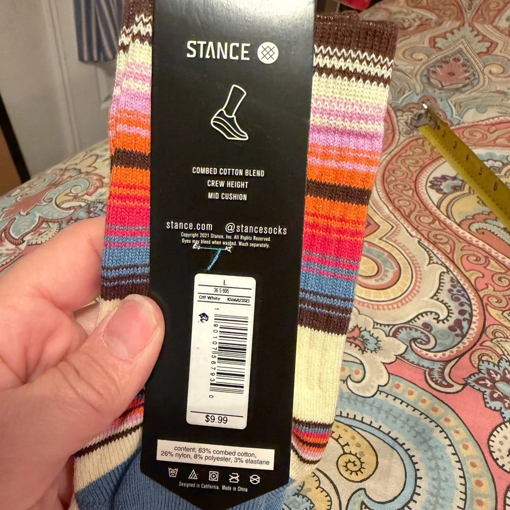 Stance Kids Wade Collection Casual Crew Socks Off White Striped L Y:3-5.5 NEW
